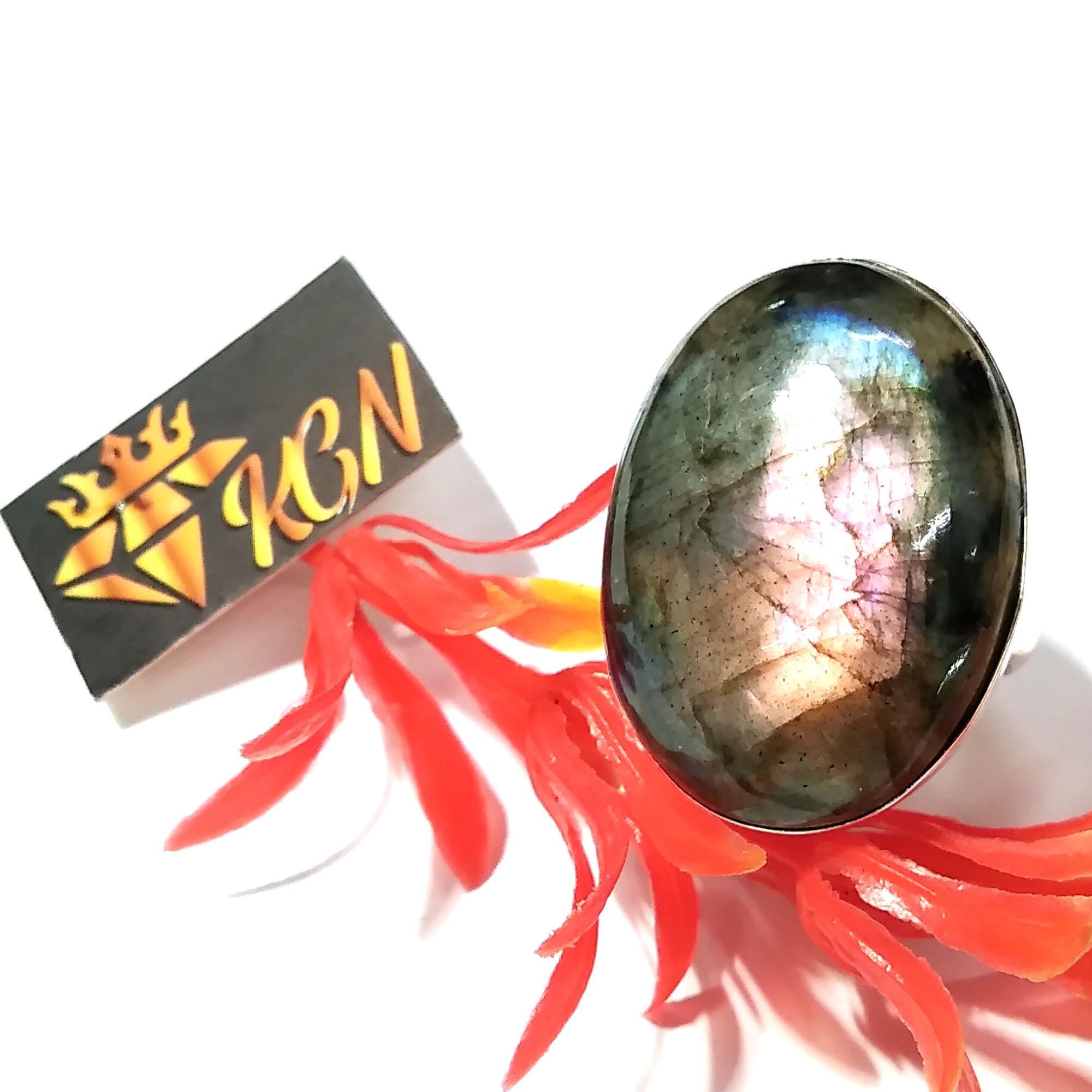 Labradorite Cabochon Ring, Solid 925 Sterling Silver Ring, Purple Fire Labradorite Stone Size 29x21 mm Handmade Gift Ring Jewelry, Gift Ring